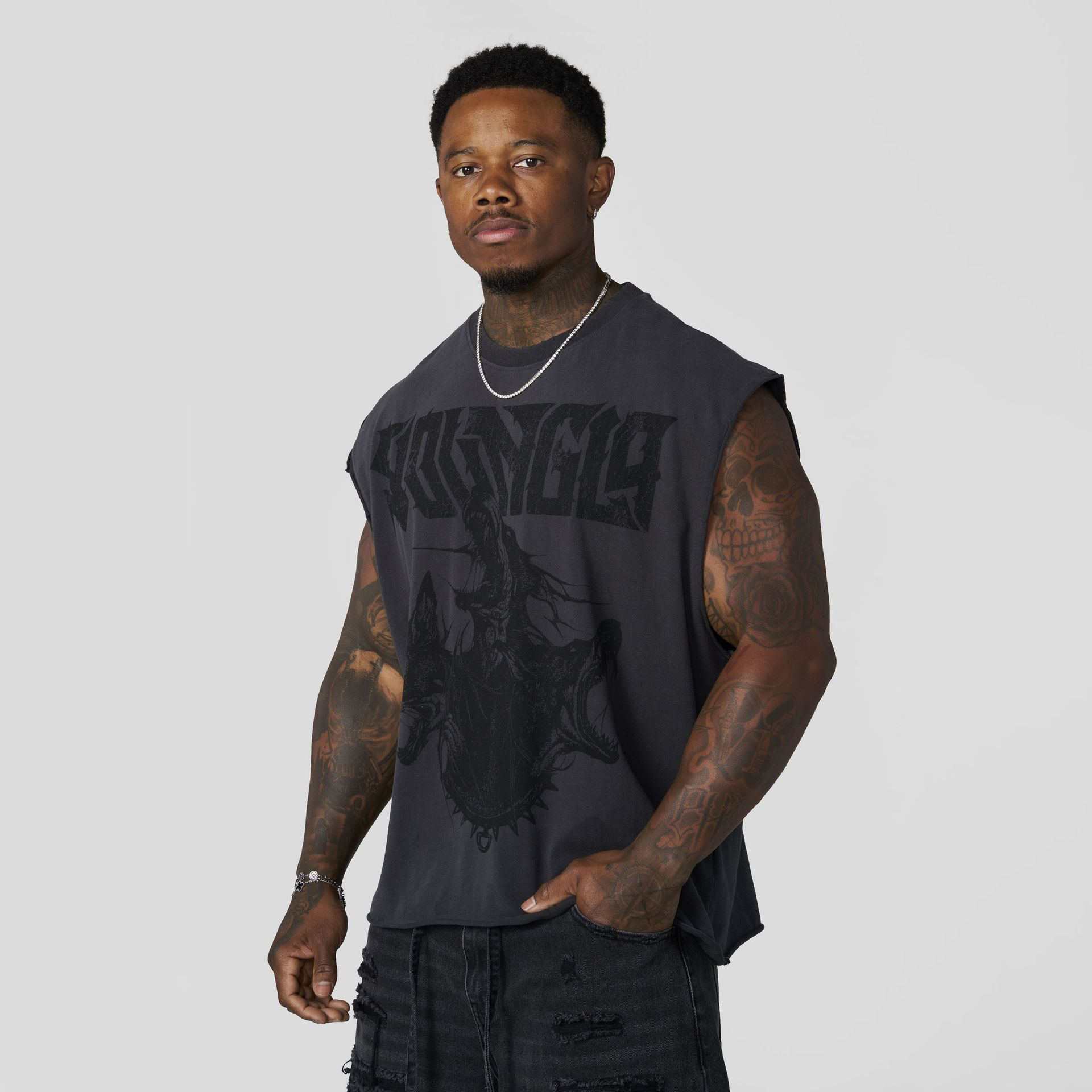 youngla cross-border men's cotton printed sweat-absorbing t-shirt for sports and fitness, breathable, slim-fitting, muscular-looking sleeveless vest