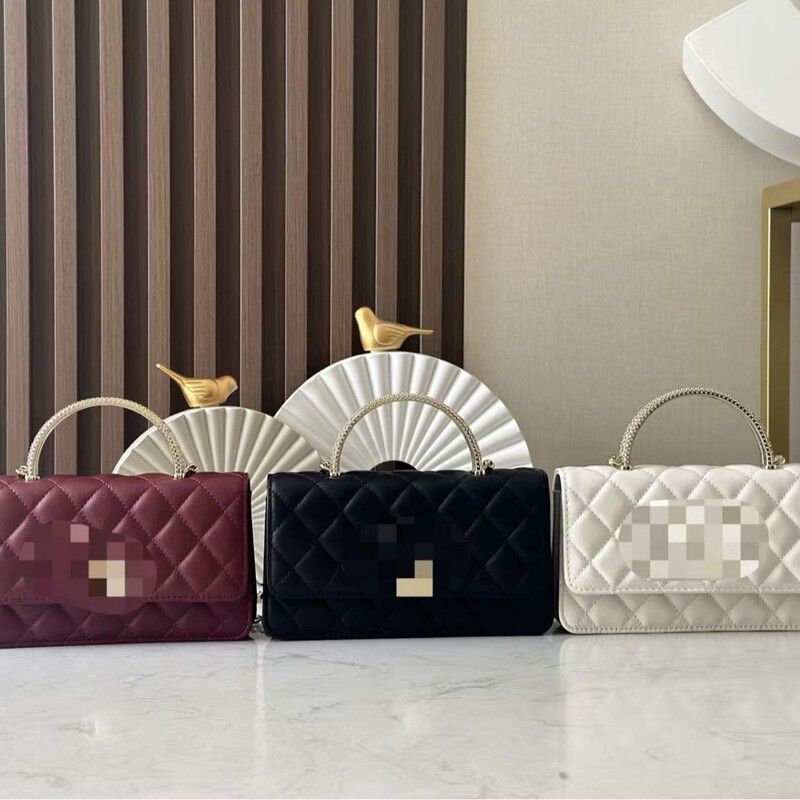 New Style Top-Grain Leather Braided Cross-Handle Quilted Chain Bag, Single Shoulder Crossbody Bag, High-End Underarm Bag, Handbag