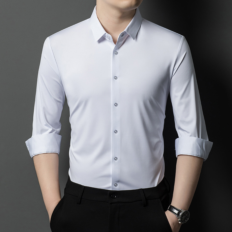 品牌百搭男士桑蚕丝衬衫商务休闲衬衣男免烫抗皱无痕职业男式正装