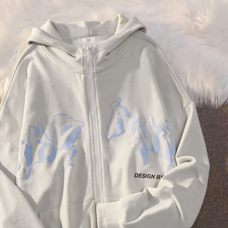 2022 en stock nuevo gótico carta impresa con capucha Otoño e Invierno cardigan cremallera suéter de los hombres moda chaqueta casual