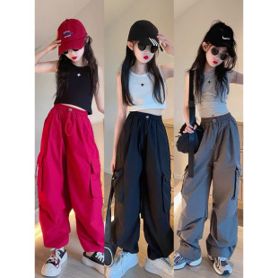 New Style Cargo Pants for Girls, Spring 2025 New Children's Summer Wide-Leg Pants, Big Girls' Spring and Autumn Pants