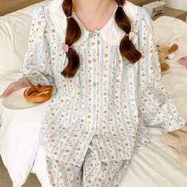 韩国ins新款睡衣女士韩系卡通可爱减龄娃娃领套装休闲舒适家居服