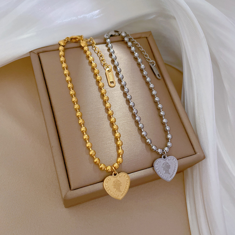 Retro Portrait Heart Shape Titanium Steel Bracelets 1 Piece
