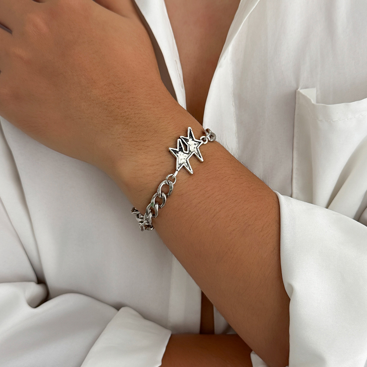 European and American Cross-Border Jewelry Men's Groove Five-Pointed Star Nk Chain Bracelet Fashion New Hip-Hop Trendyy Hand Jewelry Accessories