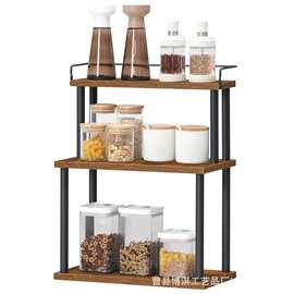 跨境三层木质金属置物架 厨房收纳架调料罐储物架 阶梯式展示架