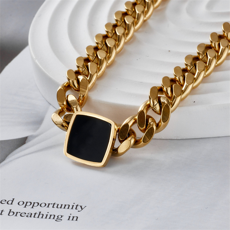 New style Simple Square Stainless Steel Oil Dripping Clavicle Chain