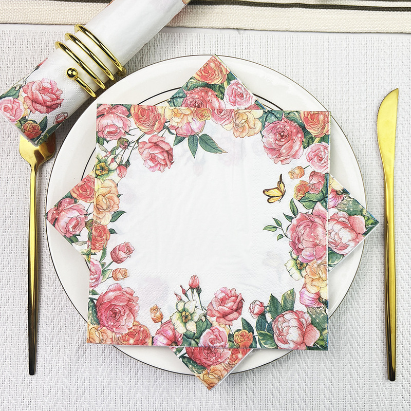 Summer Butterfly Flower Type Printed Paper Towel Printed Napkin Western Party Wedding Party Paper Towel Disposable Napkin