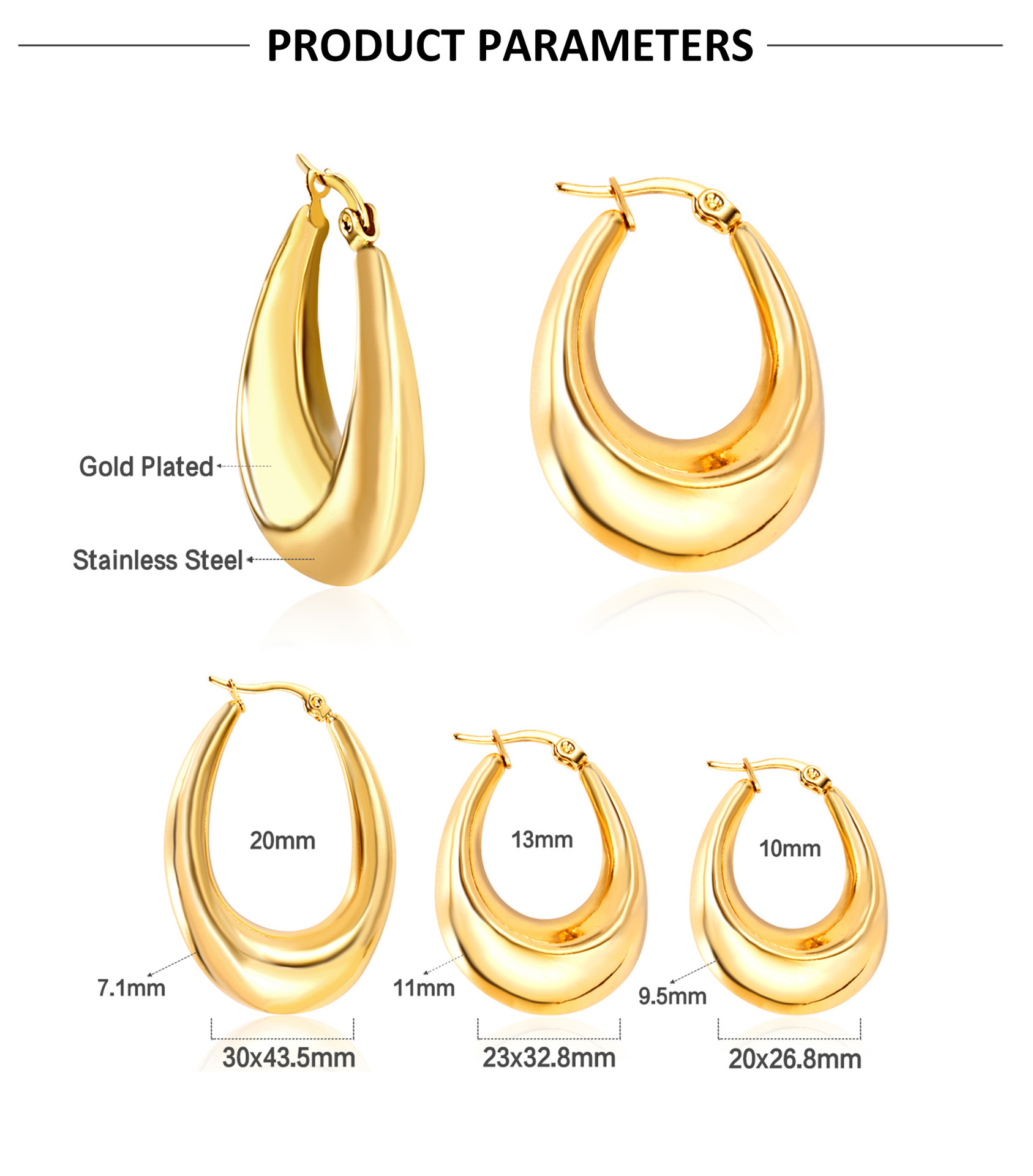 Casual, Daily Occasion Stainless Steel Material 1 Pair Simple Style Classic Style Geometric Plating Stainless Steel Earrings