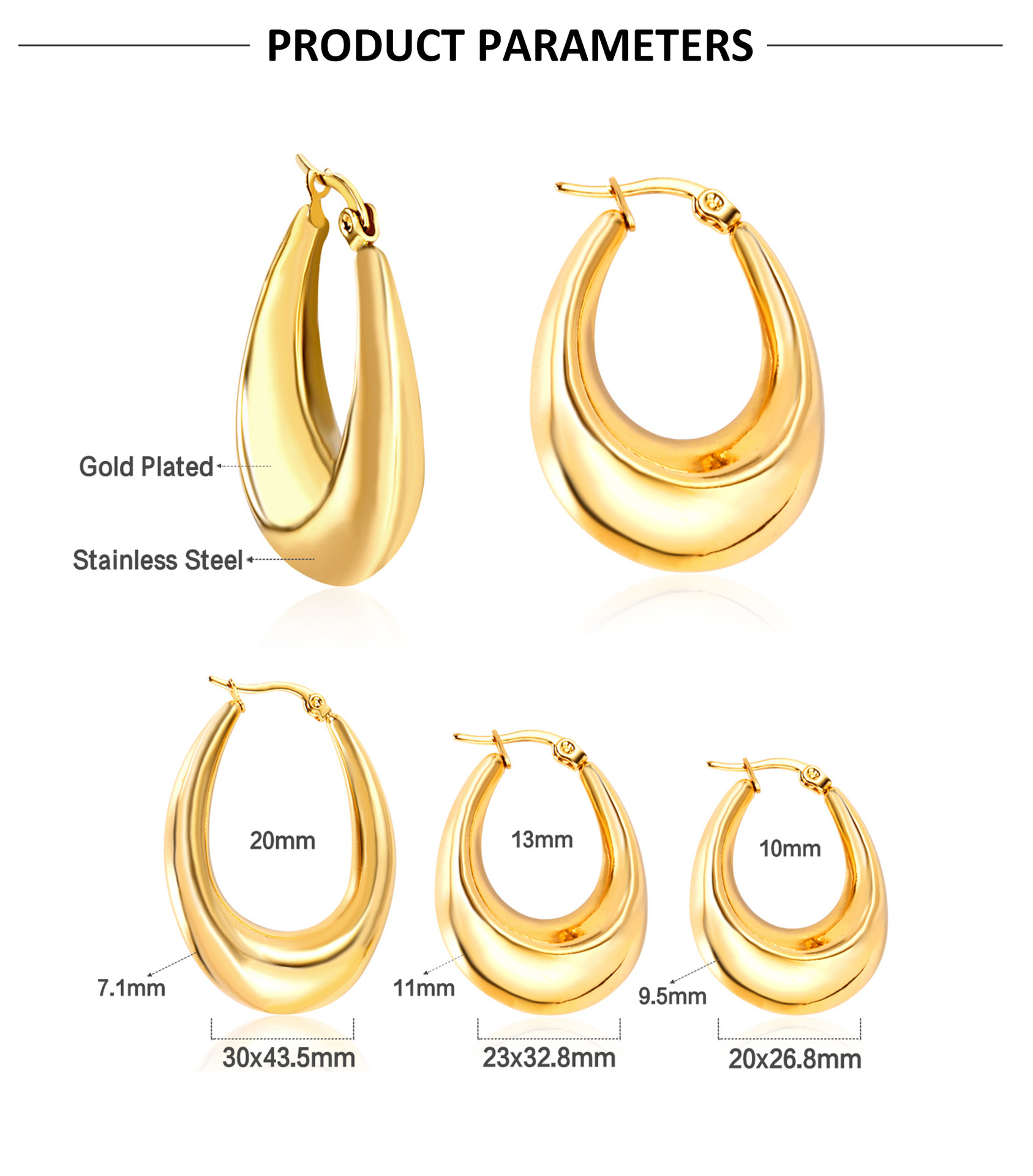 1 Paire Style Simple Style Classique Géométrique Placage Acier Inoxydable Des Boucles D'oreilles display picture 2