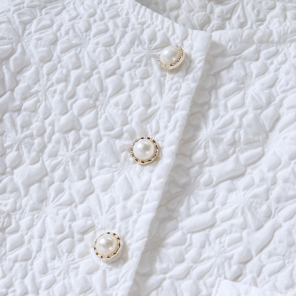 18M-6Y White Solid Color Pearl Style Button Tops And Skirt Two Pieces Set Baby Wholesale Clothing