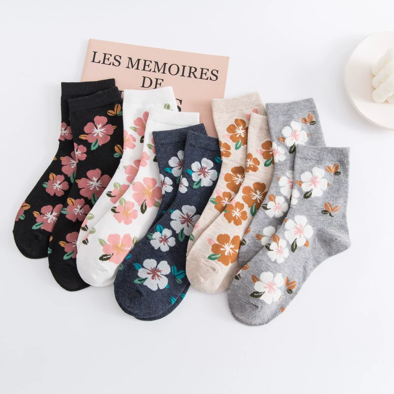 Tide, summer fresh breathable cute Japanese knee socks flower-shaped, mid-length, (Cross-border trading)