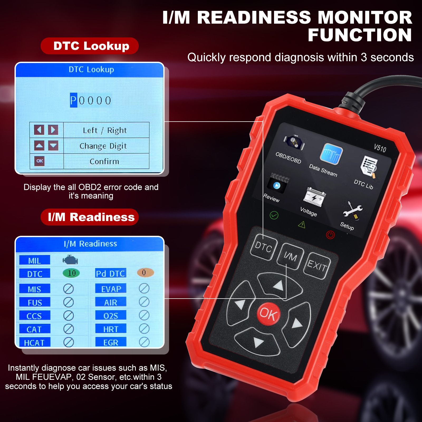 V510 Car Diagnostic Detection Tool Obd2 Code Reader Multi-Function Fault Code Clearing Scanner