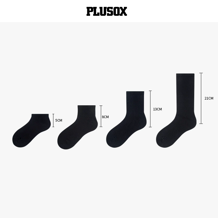 Коллекция летних носков унисекс Plusox: белые или чёрные, различные длины от коротких до длинных для мужчин и женщин
