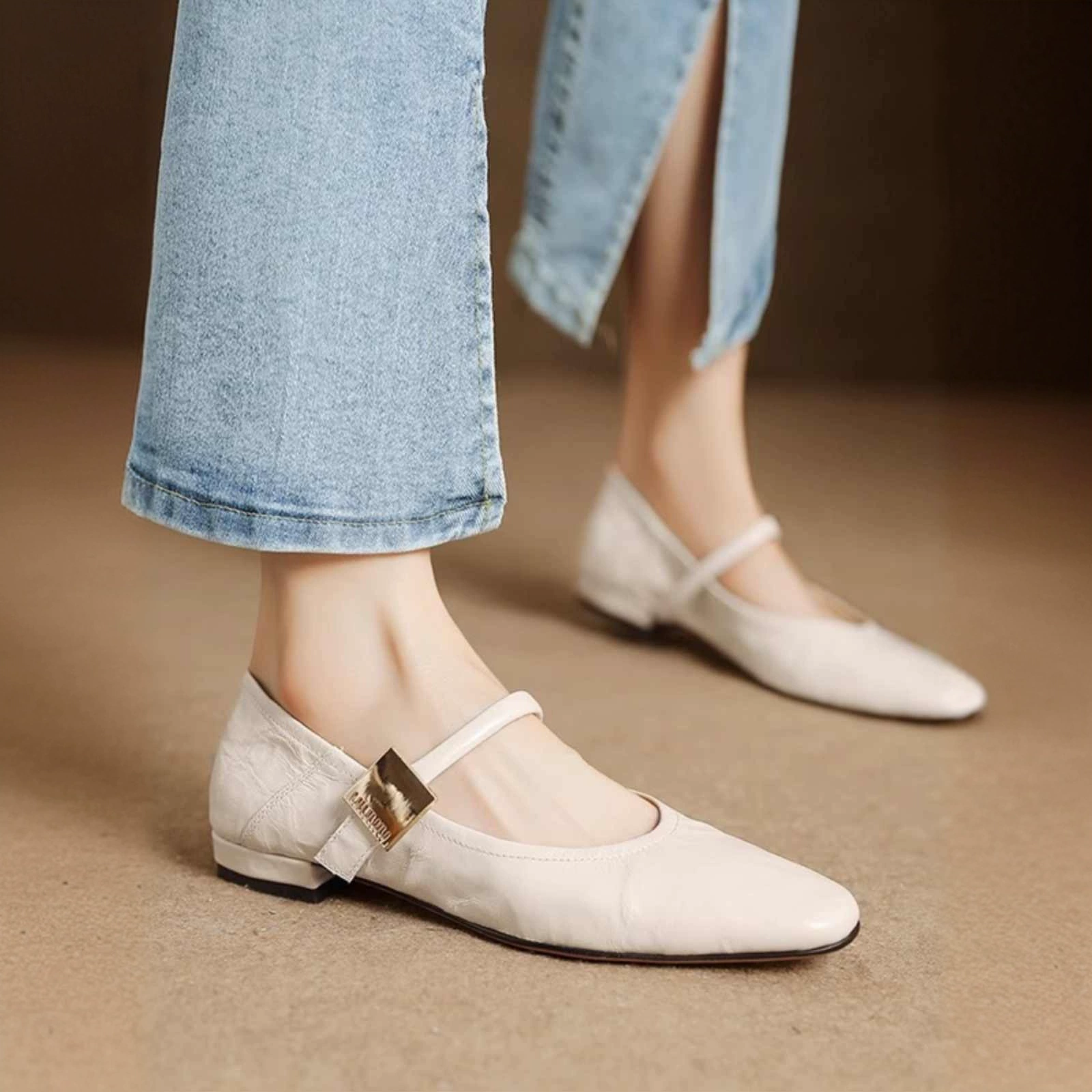 Не тереть ноги ~ Супер мягкие туфли из овечьей кожи 2025 весна и осень новая французская квадратная голова кожаные плоские туфли Мэри Джейн zj