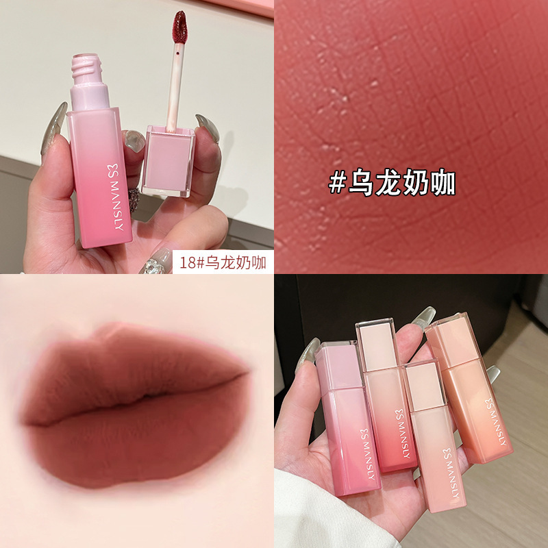Manly gradiente tubo cuadrado pluma lápiz labial brillo de terciopelo mate niebla no es fácil de descolorar blanquear lápiz labial maquillaje al por mayor image 9