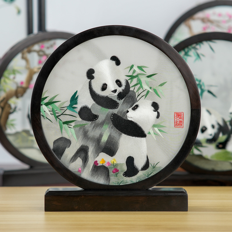 纯手工刺绣高档蜀绣伴手礼双面绣中国特色礼物送老外成都熊猫摆件|undefined