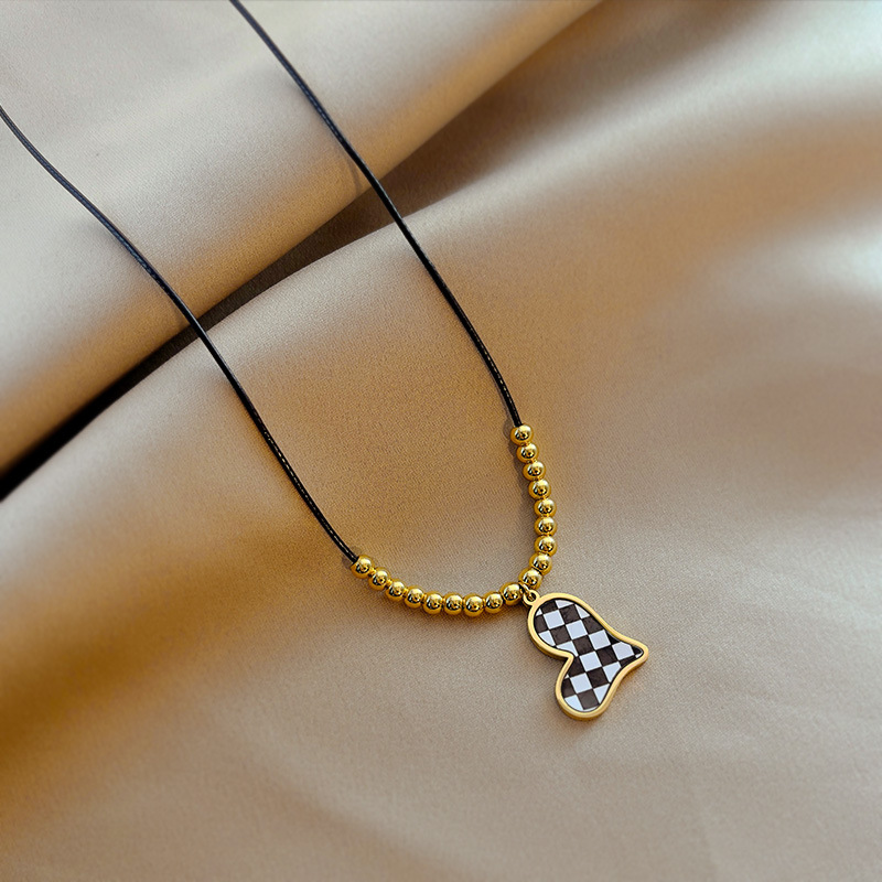 Classic Style Heart Shape Leather Rope Titanium Steel Patchwork Pendant Necklace_colorza_1