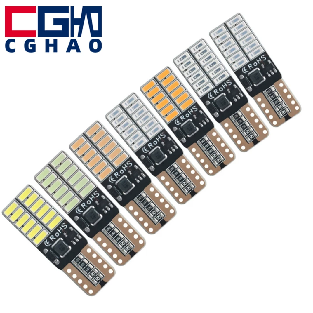 Светодиодная лампа для чтения в автомобиле Amazon, 24 SMD, с постоянным током и декодером, указатель поворота T10, габаритный огонь 4014, лампа для номерного знака и потолочного освещения W5W