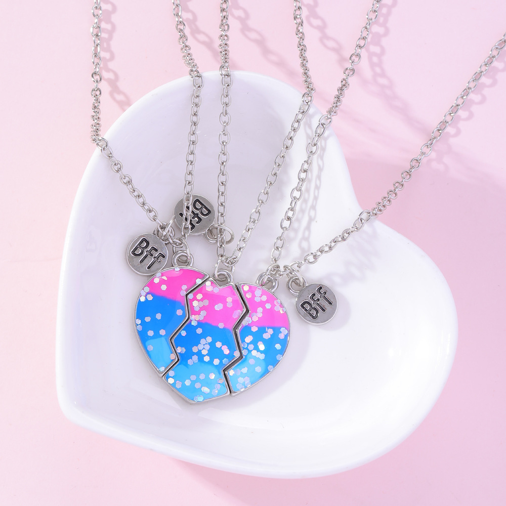 Amazon Venta caliente buenos amigos BFF amor collar gradiente de color niños colgante 3 novias joyería traje al por mayor