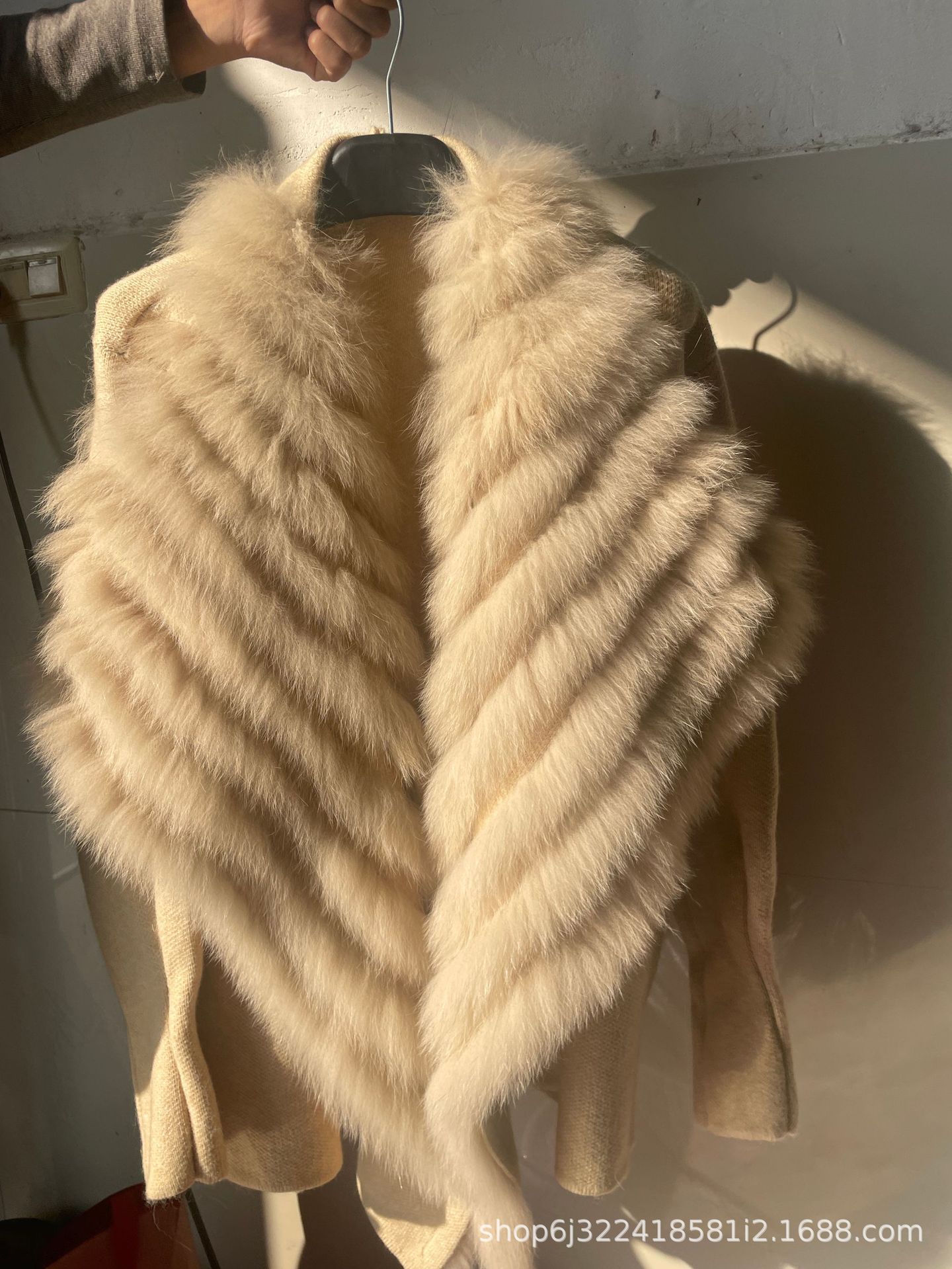 Customized Autumn and Winter New Fur Outwear Fox Fur Collar Knitted Cardigan Sweater Women's Mid-Length Thickened