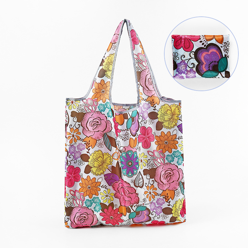 Nueva bolsa de compras plegable de gran capacidad, bolsa de compras para supermercado, bolsa de almacenamiento cuadrada de tela floral, nicho de estilo k, tamaño mediano 4665