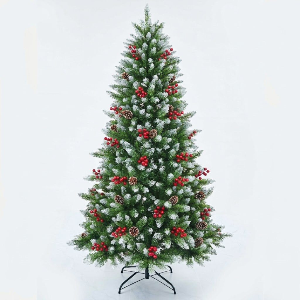1.5-2.4 Arroz punta pulverización blanco árbol de Navidad fruta roja pinos una variedad de decoración de Navidad personalizada decoración
