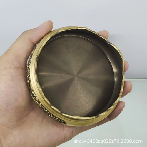 Pure brass base embossed copper round base incense burner lotus ornaments antique handicrafts double-sided embossed cylinder
