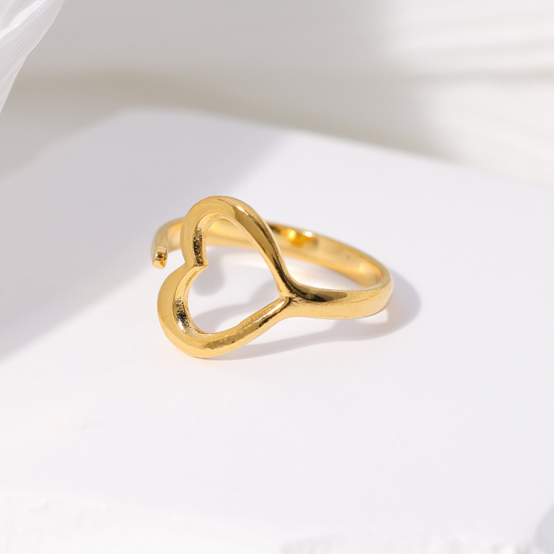 Simple Style Heart Shape Stainless Steel Hollow Out Open Ring