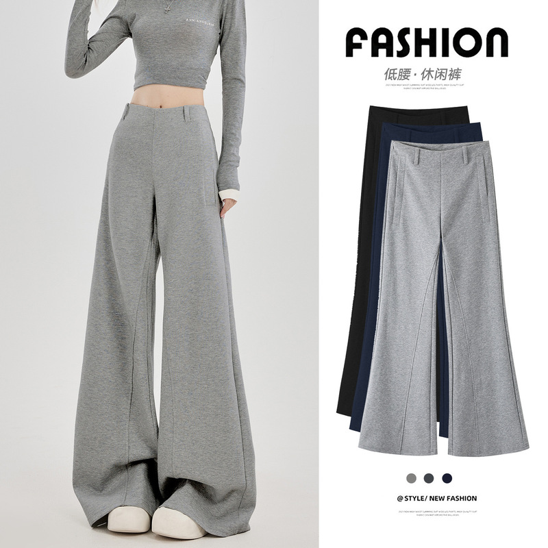 Gray American-Style Women's Sweatpants 2025 Autumn New High-Waisted Slimming Hot Girl Wide-Leg Flared Sweatpants