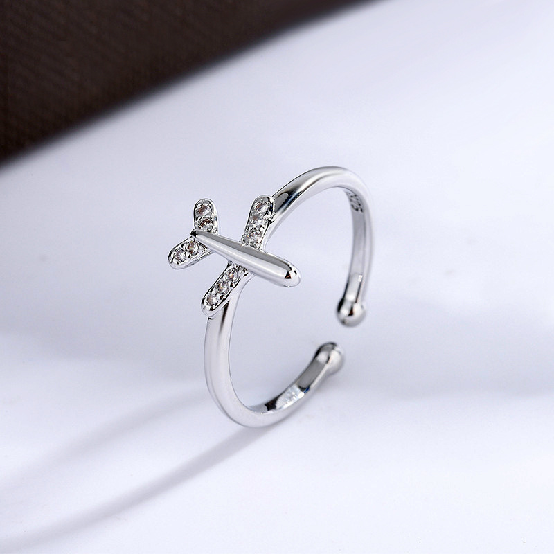 闪钻小飞机戒指日韩ins潮时尚个性设计感百搭时髦镶锆石飞机指