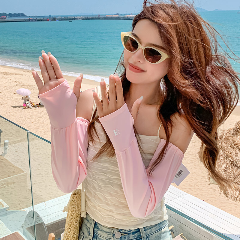 Color sólido seda de hielo protección solar ovisleeve mujeres verano UV protección al aire libre conducción suelta transpirable brazo protección ovisleeve