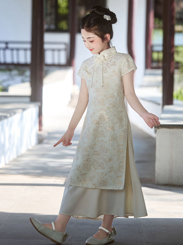 女の子のチャイナドレス、子供の中国風改良された新しい中国風の唐装ドレス、女の子の夏の古筝パフォーマンスドレス|undefined