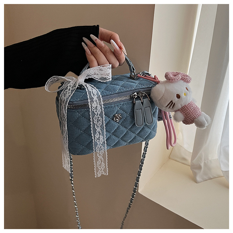 Xiaozhong Ling bordado bolso de cadena 2026 nuevo bolso de caja de denim de textura ligera de lujo de hombro oblicuo bolso cuadrado