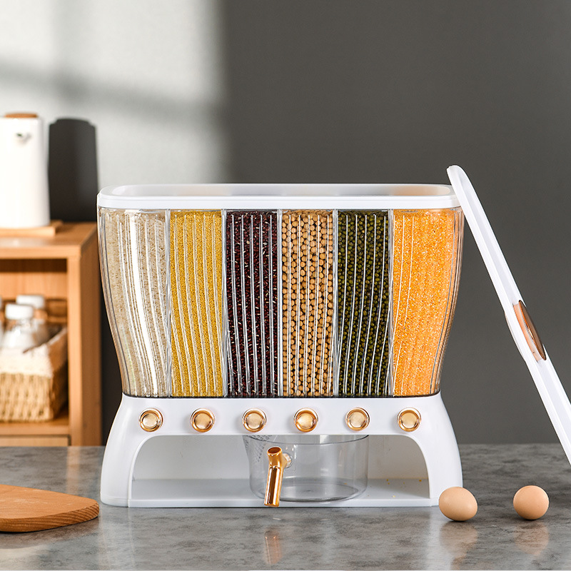 Caja de almacenamiento de grano Cubo de arroz automático de arroz rejilla de almacenamiento de grano de gran capacidad hogar cocina separada Cubo de arroz