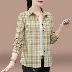 纯棉格子衬衫女士春秋2025新款洋气减龄妈妈衬衣全棉休闲上衣外套