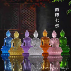 真琉璃汉传三宝佛像释迦牟尼佛药师佛阿弥陀佛客厅桌面摆件