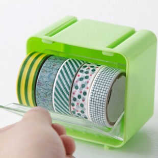 Plastic color tape storage box transparent dustproof tape cutter square learning stationery storage box