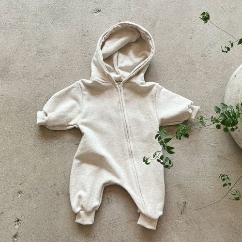Ins Spring Infants' Bodysuit Cotton Soft Zipper Unisex Baby Long Sleeve Hooded Sweatshirt Full Body Climbing Suit