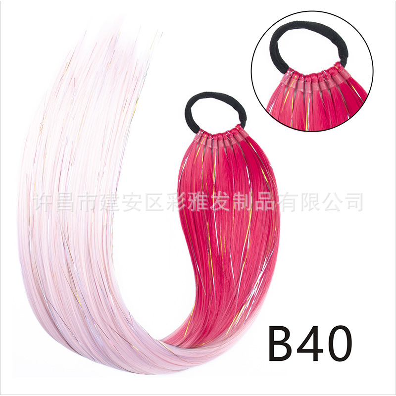 Comercio exterior transfronterizo láser de fibra química colorida cola de caballo 24 pulgadas trenzada de nueve hebras extensión de cabello cola de caballo simple y rápida