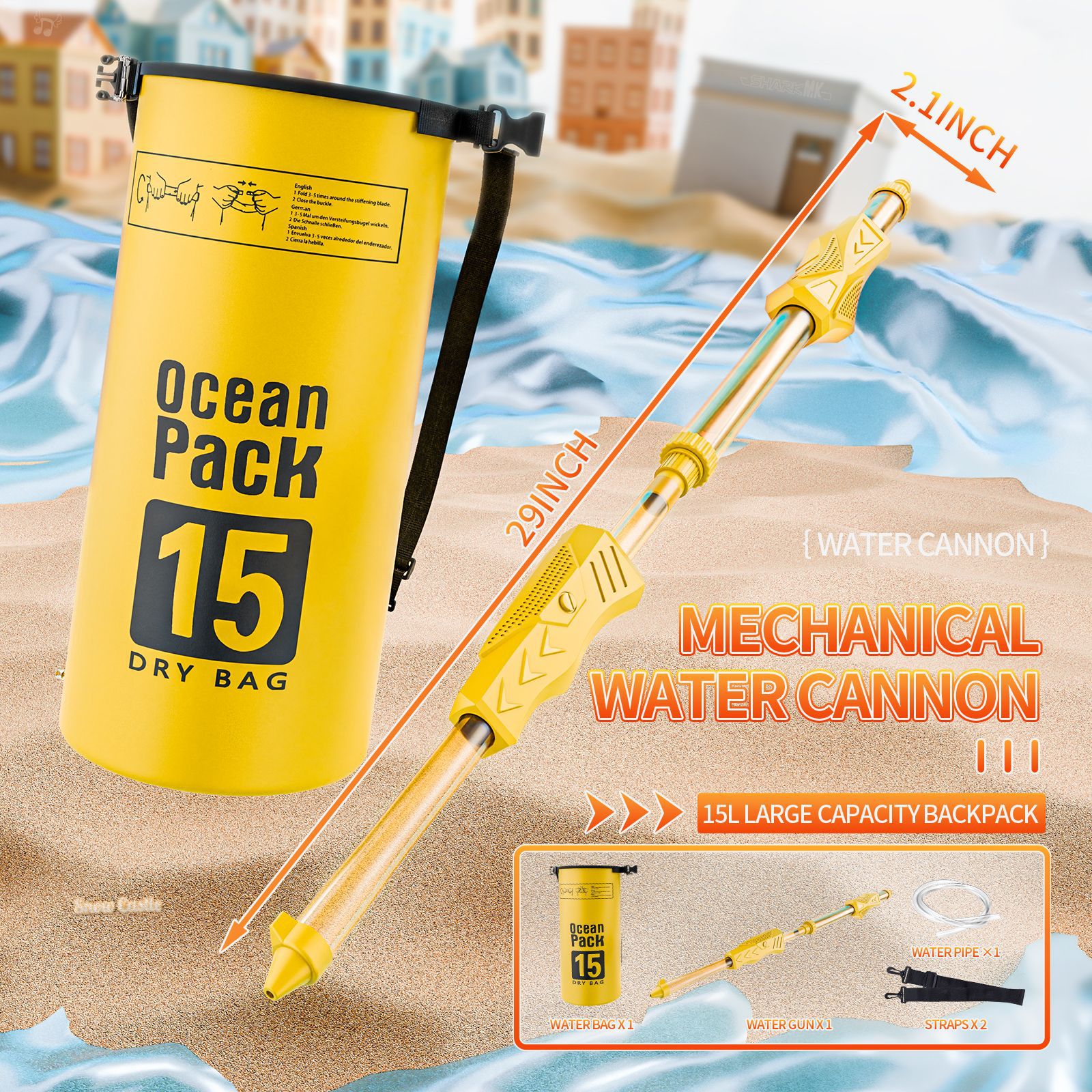 078 Pull-out water cannon [Yellow] + 15L backpack