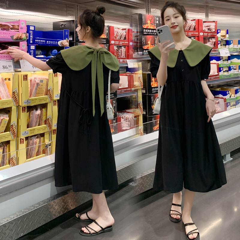 Maternity Dress, Summer Dress, Large Size, Loose Back Bow, Elegant Long Dress, Fashionable Mom Dress, Summer Maternity Dress