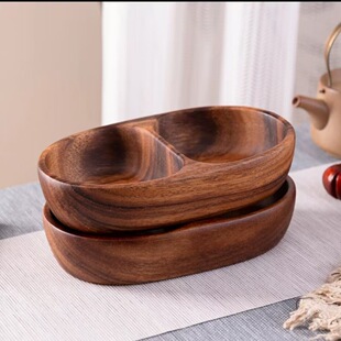 Walnut Small Boat-shaped Double-lattice Bowl Solid Wood Refreshment Plate Hotel Fruit Plate Dishpoint Plate