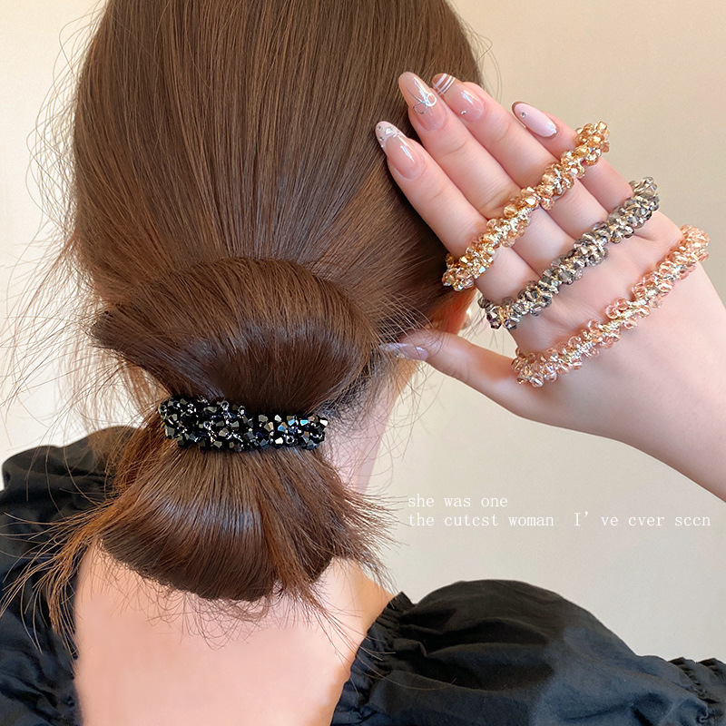 Korean Rhinestone Light Luxury Hair Rope Bracelet Dual-Purpose Headband Crushed Ice High-End Celebrity Hair Tie Korean Style Hair Tie for Women