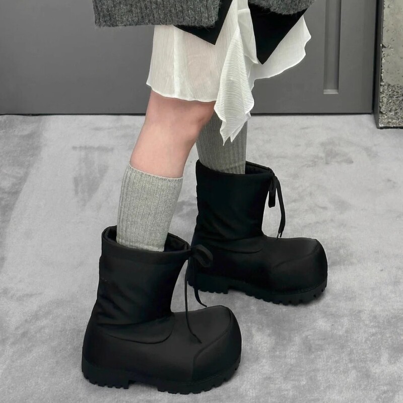 Ski Big Head Snow Boots 2024 Winter New All-match Non-slip Drawstring Thick Bottom Ugly Cute Warm Height Increasing Boots for Women Ski Big Head Snow Boots 2024 Winter New All-match Non-slip Drawstring Thick Bottom Ugly Cute Warm Height Increasing Boots for Women