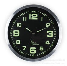 跨境热卖12英寸30CM夜光铝钟电波钟金属框墙钟印刷LOGO石英钟表