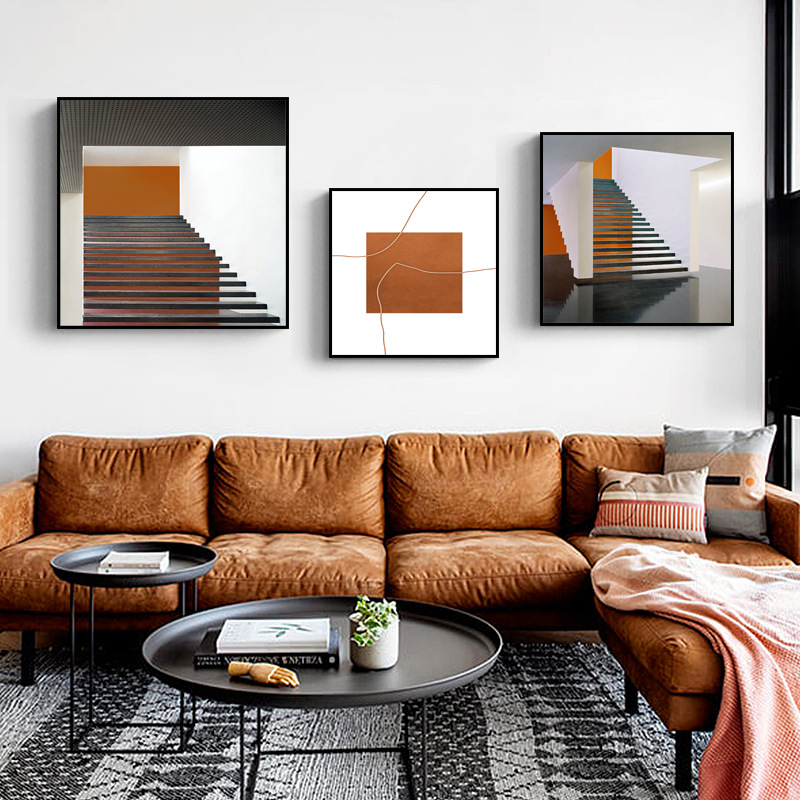 Modern Simple Orange Abstract Living Room Decorative Painting Sofa Background Wall Painting Space Extension Hanging Painting Square Mural