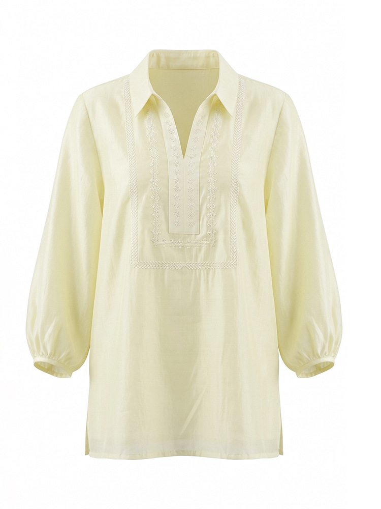 Áo sơ mi nữ tay lỡ thêu hoa tay chất liệu tencel cao cấp — màu trắng