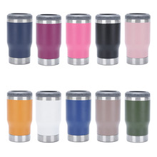 跨境14oz不锈钢保冷双层真空保冷罐啤酒杯可乐罐三合一双盖保冷罐