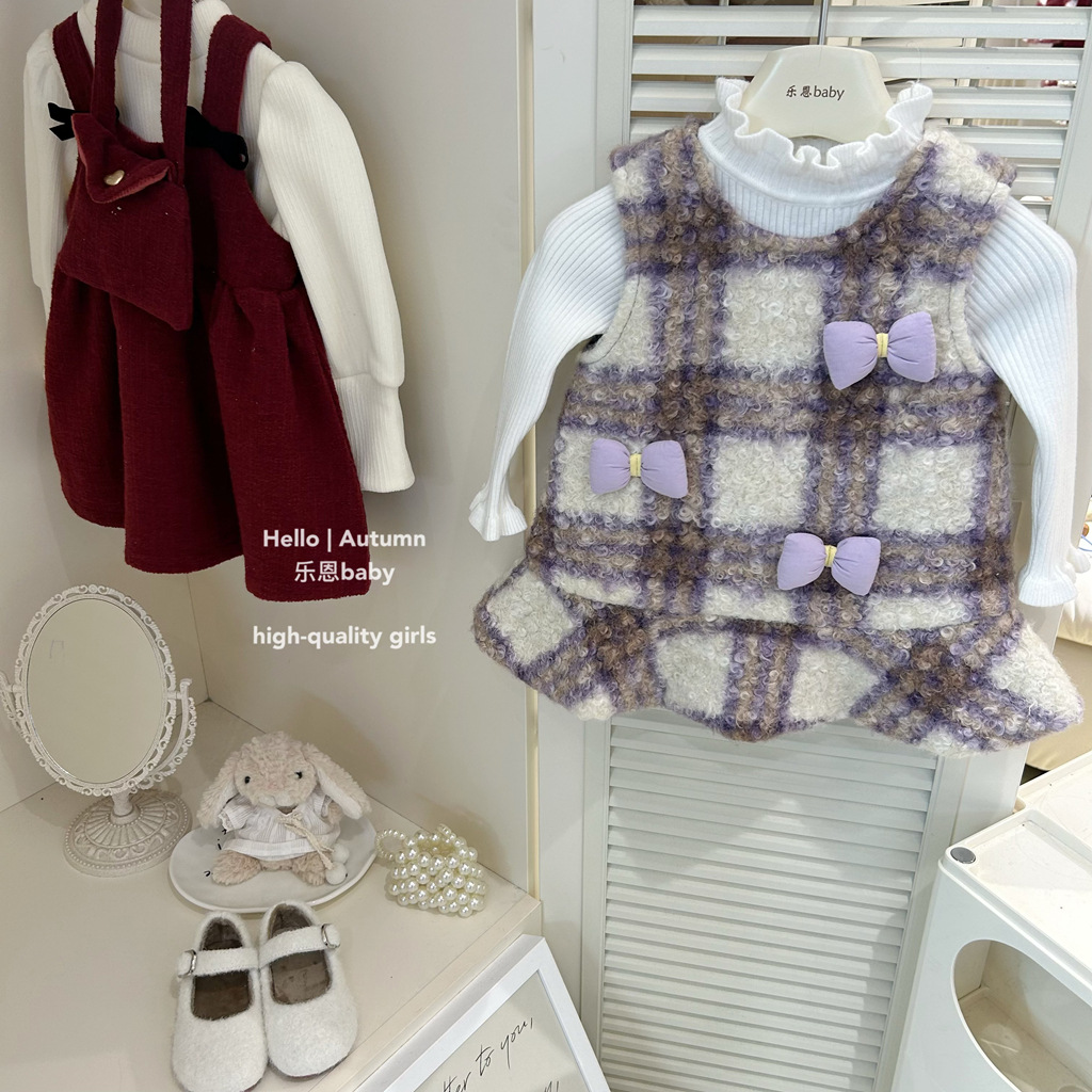 [Ropa de niños de Leen] ropa de invierno de niñas chaleco de lana púrpura vestido de bebé vestido de moda festivo