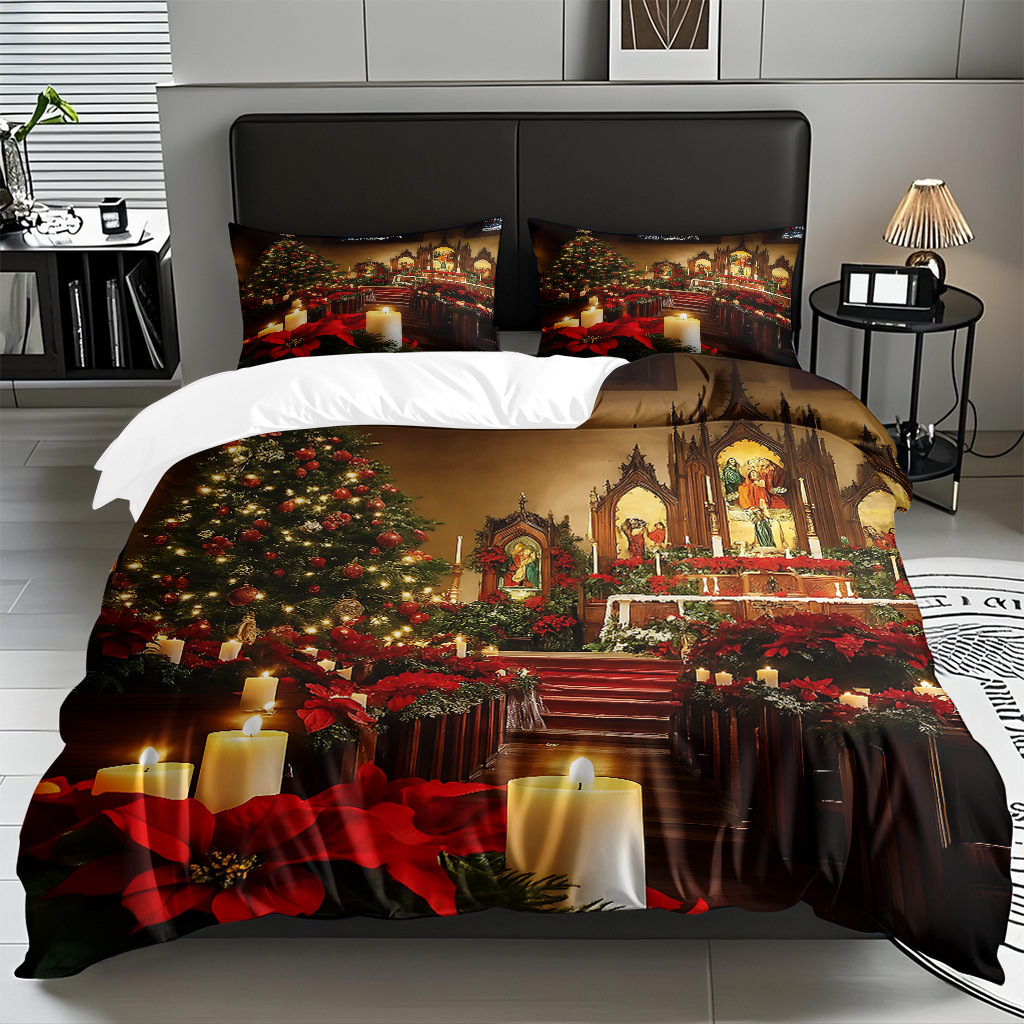 TEMU / JIT impresión digital transfronteriza HD Navidad pro piel suave colcha de cama kit para diseñar venta directa de fábrica